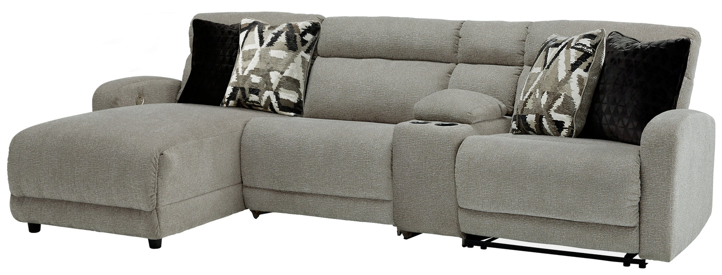 Haines Furniture Outlet - Ashley Furniture - Colleyville Sectional - 4-Piece Power Reclining Sectional with Chaise / Stone - 54405S5