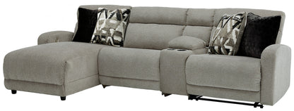 Haines Furniture Outlet - Ashley Furniture - Colleyville Sectional - 4-Piece Power Reclining Sectional with Chaise / Stone - 54405S5