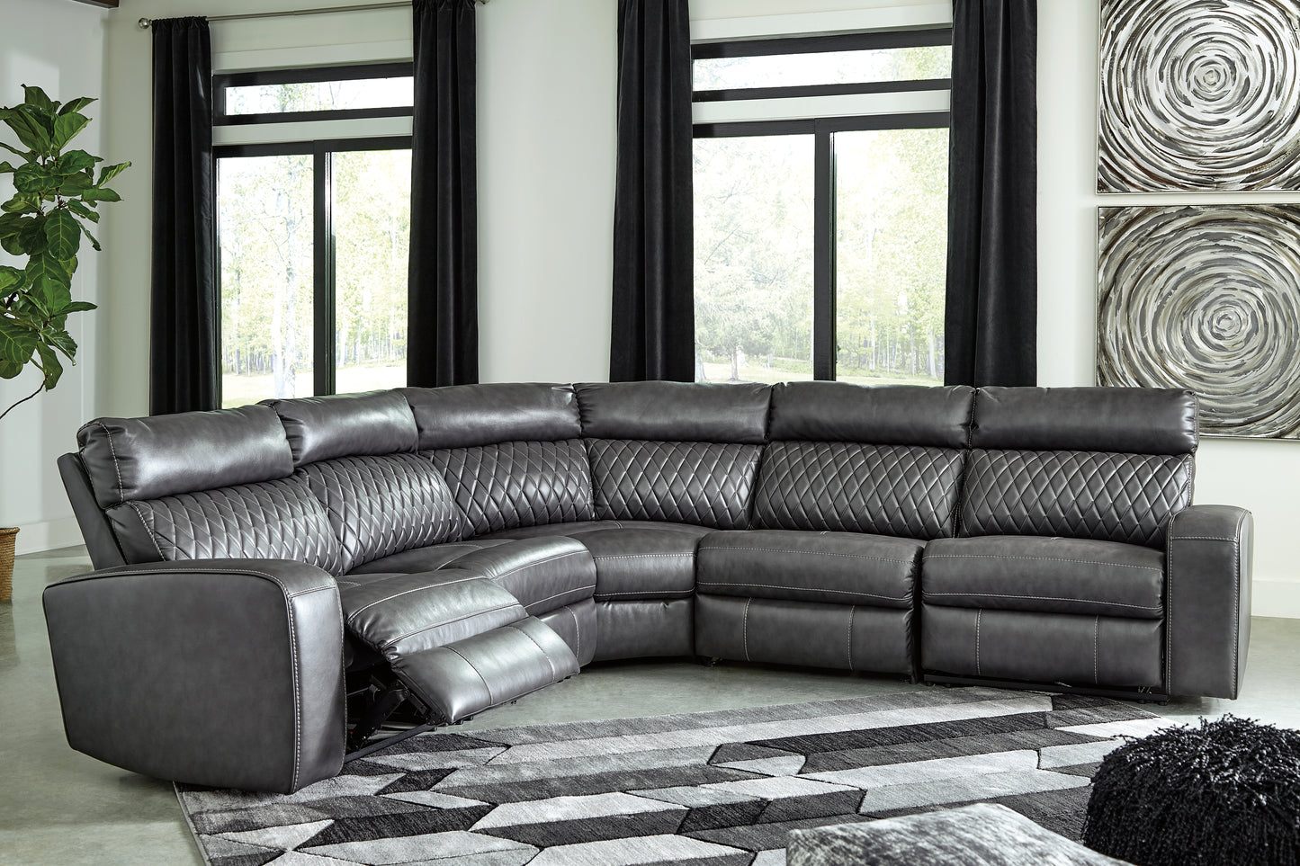 Haines Furniture Outlet - Ashley Furniture - Samperstone Sectional - 2-Piece Power Reclining Sectional Loveseat / Gray - 55203S5
