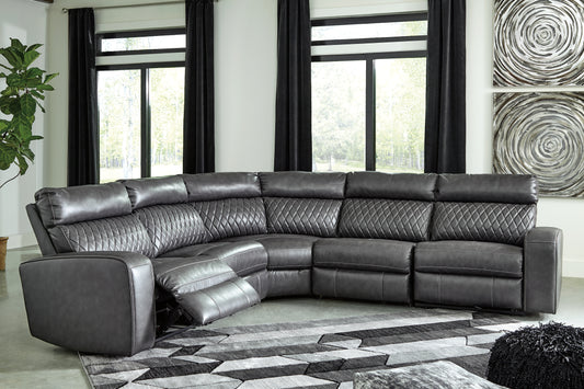 Haines Furniture Outlet - Ashley Furniture - Samperstone Sectional - 2-Piece Power Reclining Sectional Loveseat / Gray - 55203S5
