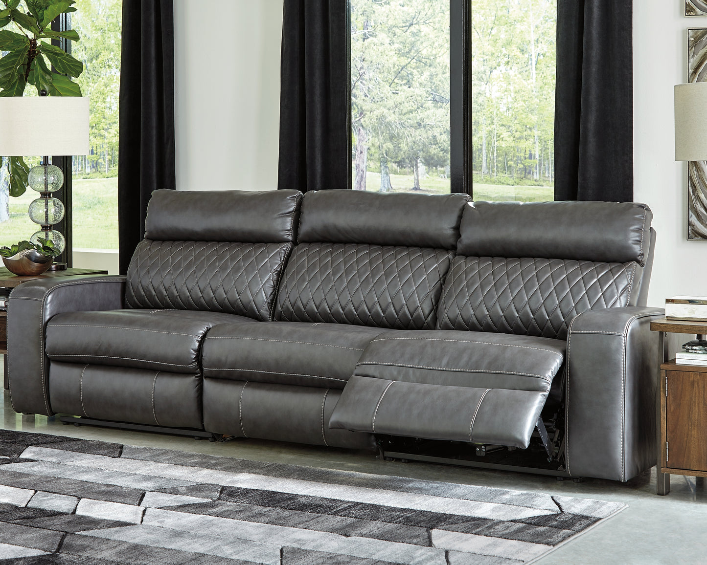 Haines Furniture Outlet - Ashley Furniture - Samperstone Sectional - 3-Piece Power Reclining Sectional Sofa / Gray - 55203S4