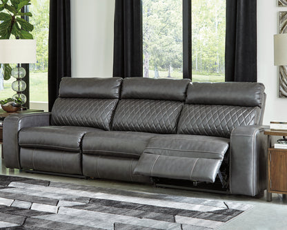 Haines Furniture Outlet - Ashley Furniture - Samperstone Sectional - 3-Piece Power Reclining Sectional Sofa / Gray - 55203S4