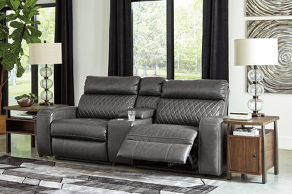Haines Furniture Outlet - Ashley Furniture - Samperstone Sectional - 3-Piece Power Reclining Sectional Loveseat / Gray - 55203S3