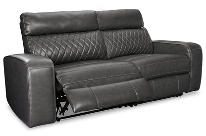Haines Furniture Outlet - Ashley Furniture - Samperstone Sectional - 2-Piece Power Reclining Sectional Loveseat / Gray - 55203S5