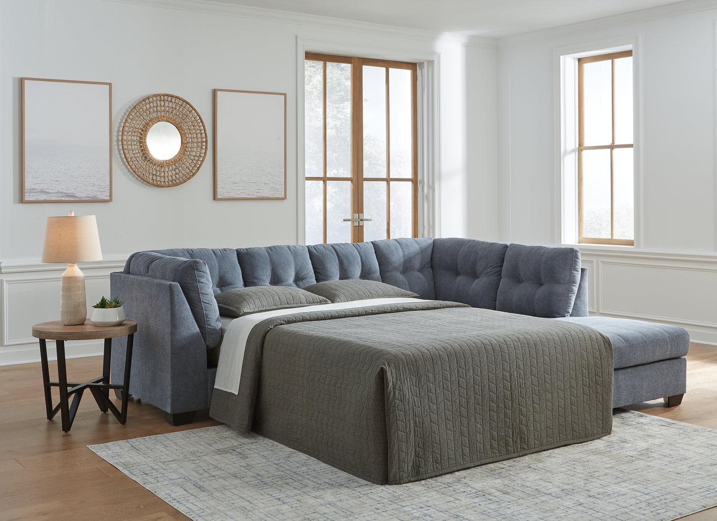 Haines Furniture Outlet - Ashley Furniture - Marleton Sectional - 2-Piece Sleeper Sectional with Chaise / Denim - 55303S4