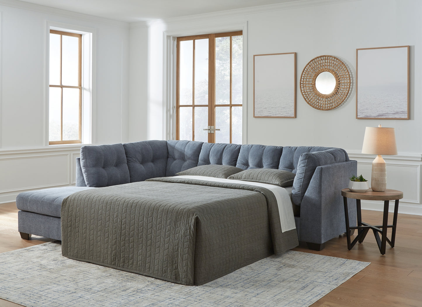 Haines Furniture Outlet - Ashley Furniture - Marleton Sectional - RAF 2-Piece Sleeper Sectional with Chaise / Denim - 55303S3