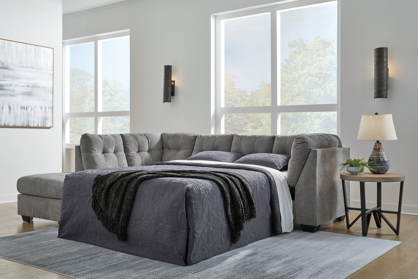Haines Furniture Outlet - Ashley Furniture - Marleton Sectional - RAF 2-Piece Sleeper Sectional with Chaise / Gray - 55305S3