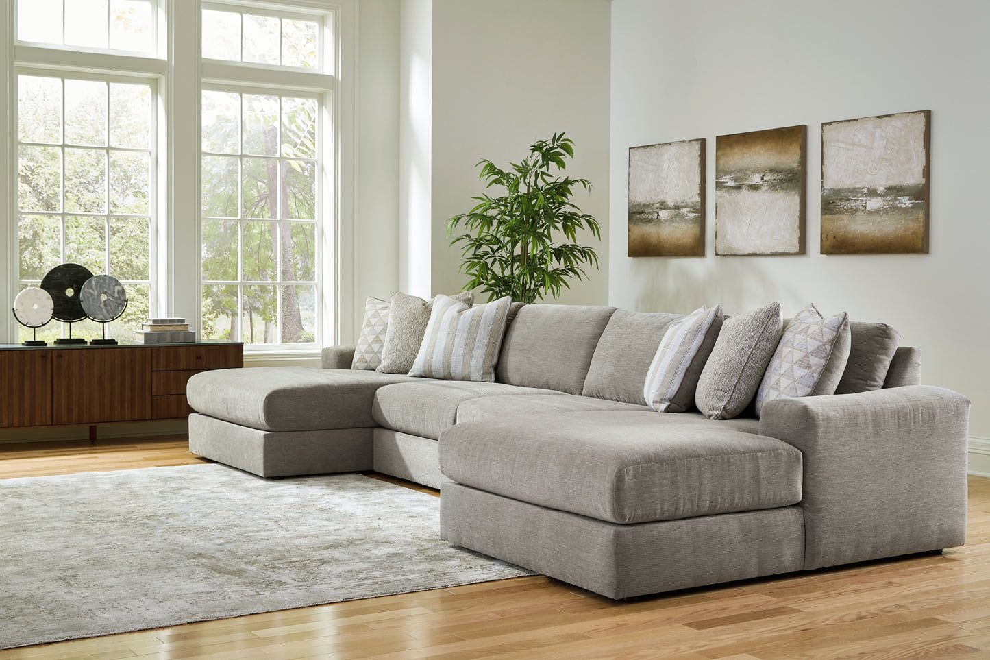 Haines Furniture Outlet - Ashley Furniture - Avaliyah Sectional - RAF 4-Piece Double Chaise Sectional / Ash - 58103S11