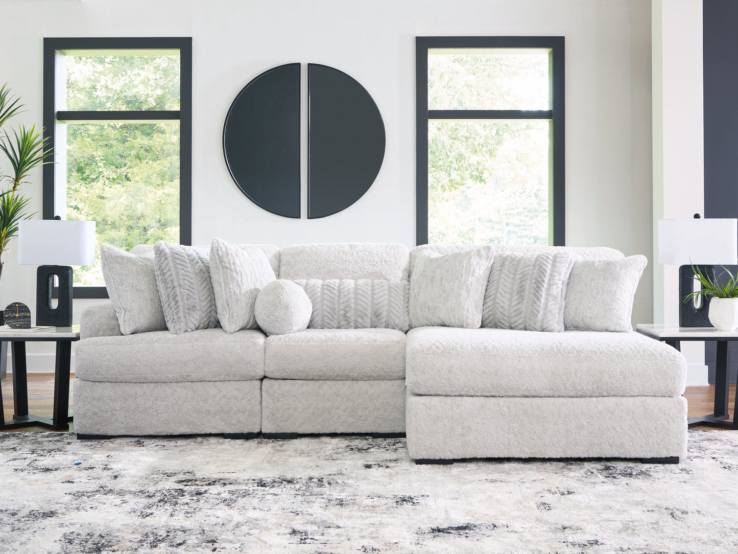 Haines Furniture Outlet - Ashley Furniture - Cuddle Plush Sectional - RAF 3-Piece Sectional with Chaise / Arctic - PC59106S1