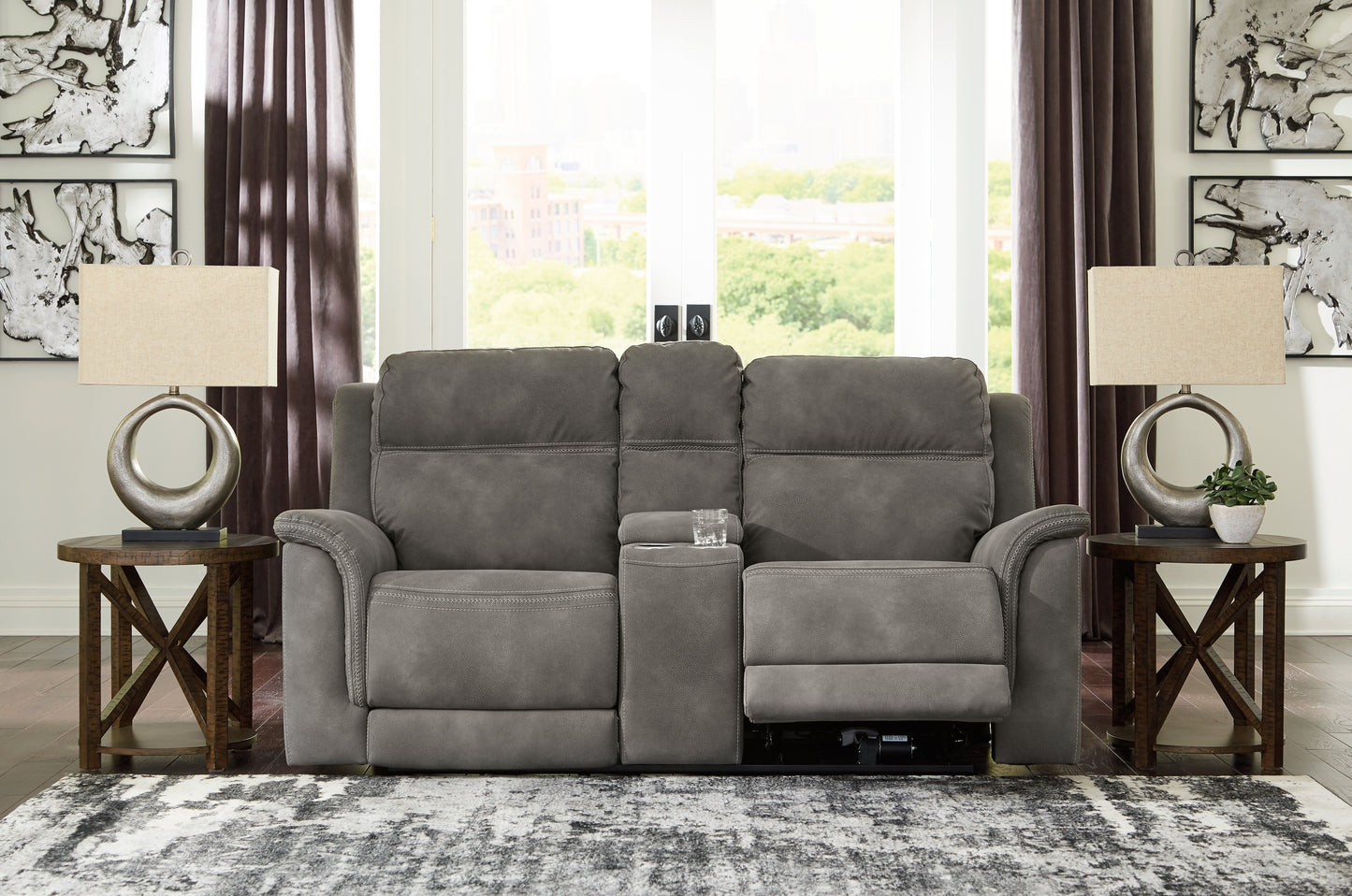 Haines Furniture Outlet - Ashley Furniture - Next-Gen DuraPella Living Room - PWR REC Loveseat/CON/ADJ HDRST / Slate - 5930118