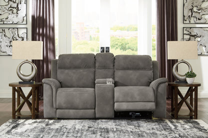 Haines Furniture Outlet - Ashley Furniture - Next-Gen DuraPella Living Room - PWR REC Loveseat/CON/ADJ HDRST / Slate - 5930118