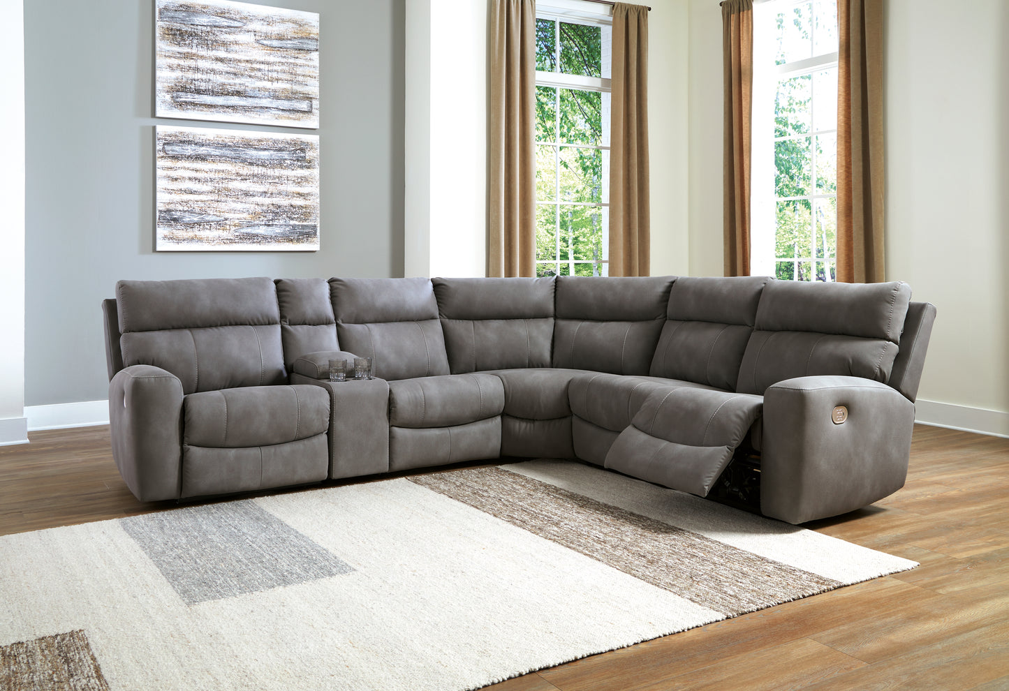 Haines Furniture Outlet - Ashley Furniture - Next-Gen DuraPella Sectional - 6-Piece Power Reclining Sectional / Slate - 61003S7