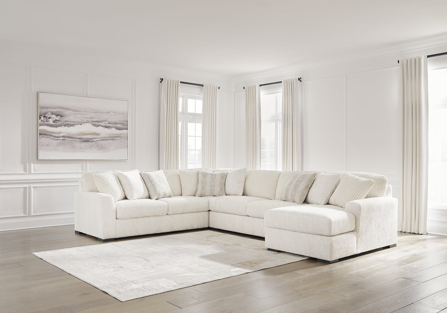 Haines Furniture Outlet - Ashley Furniture - Chessington Sectional - LAF 4-Piece Sectional with Chaise / Ivory - 61904S4