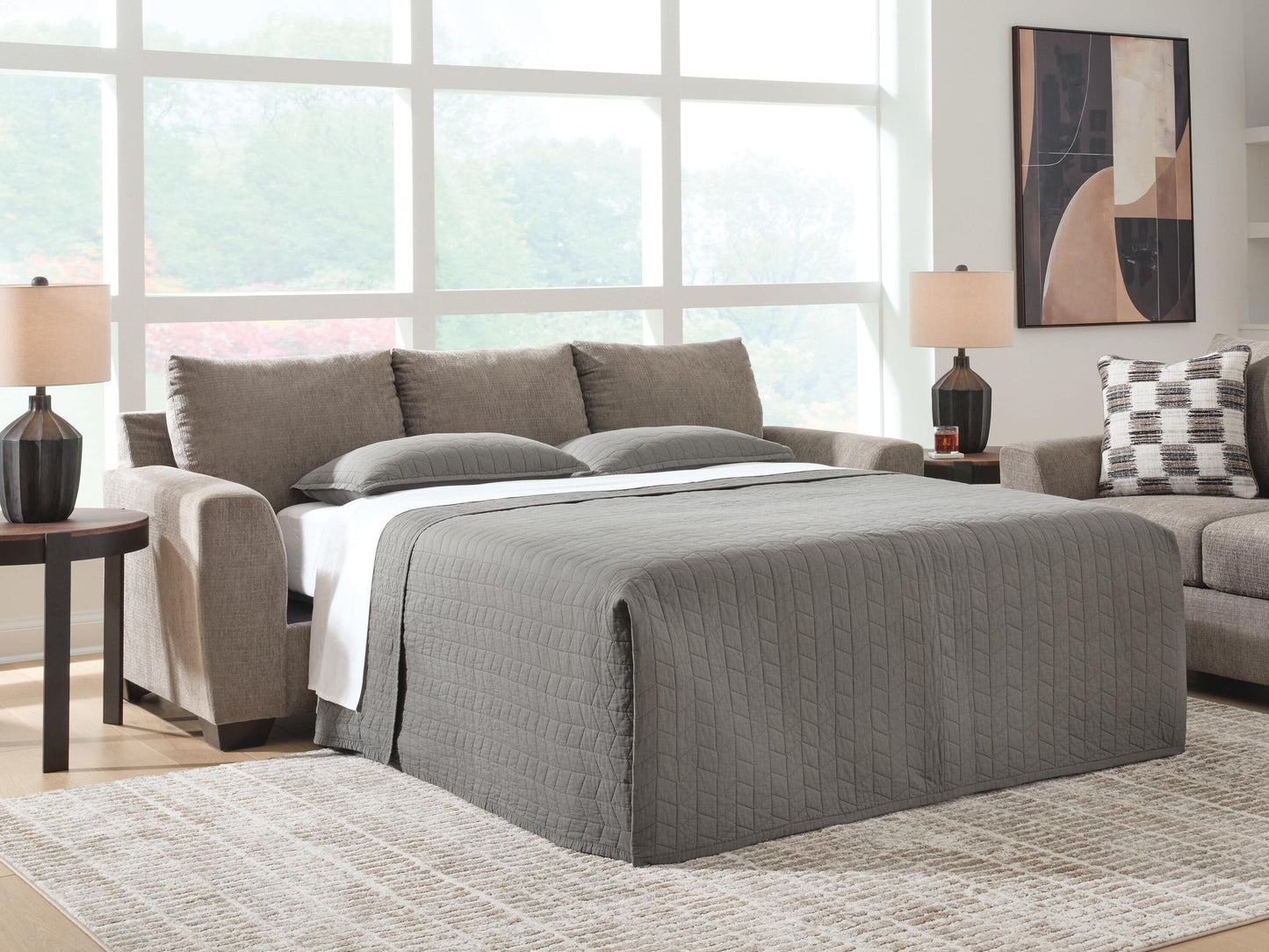 Haines Furniture Outlet - Ashley Furniture - Loreo Living Room - Queen Sofa Sleeper / Truffle - 6310239