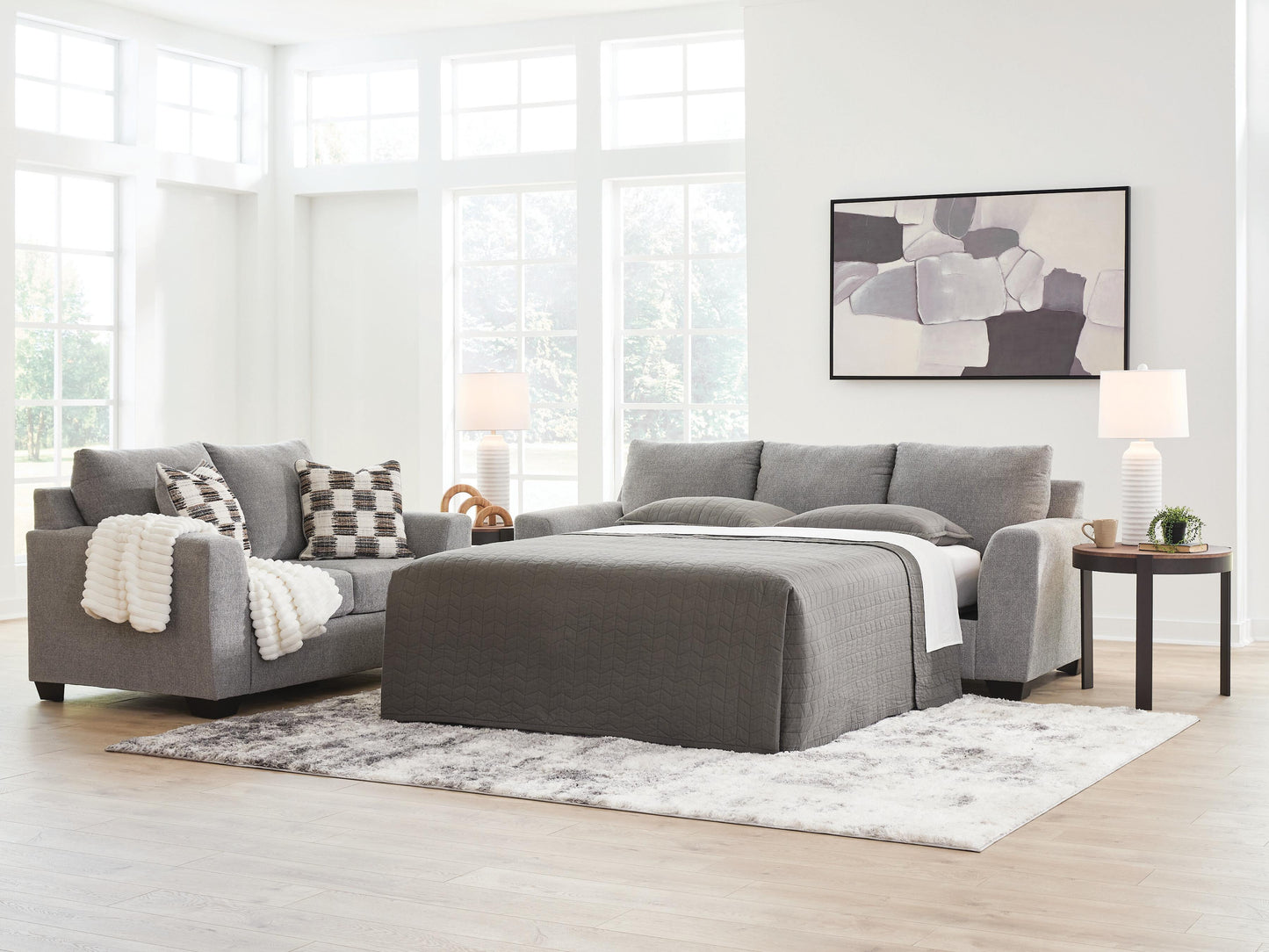 Haines Furniture Outlet - Ashley Furniture - Loreo Living Room - Queen Sofa Sleeper / Flint - 6310339