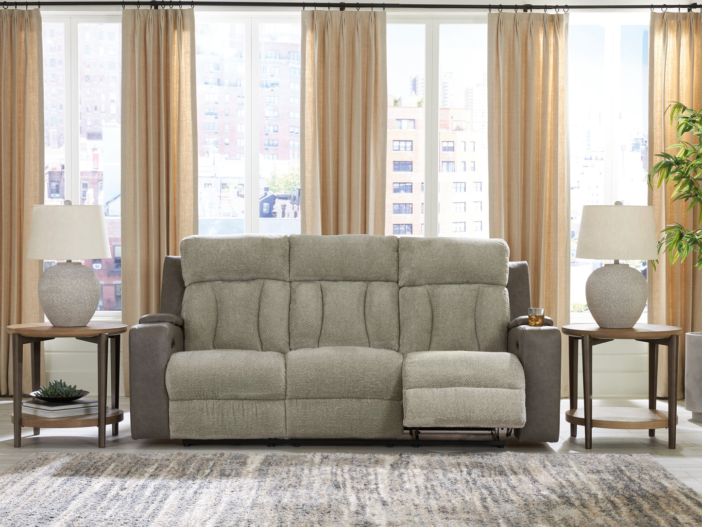 Haines Furniture Outlet - Ashley Furniture - WhipLash Living Room - PWR REC Sofa with ADJ Headrest / Sisal - PC6320415