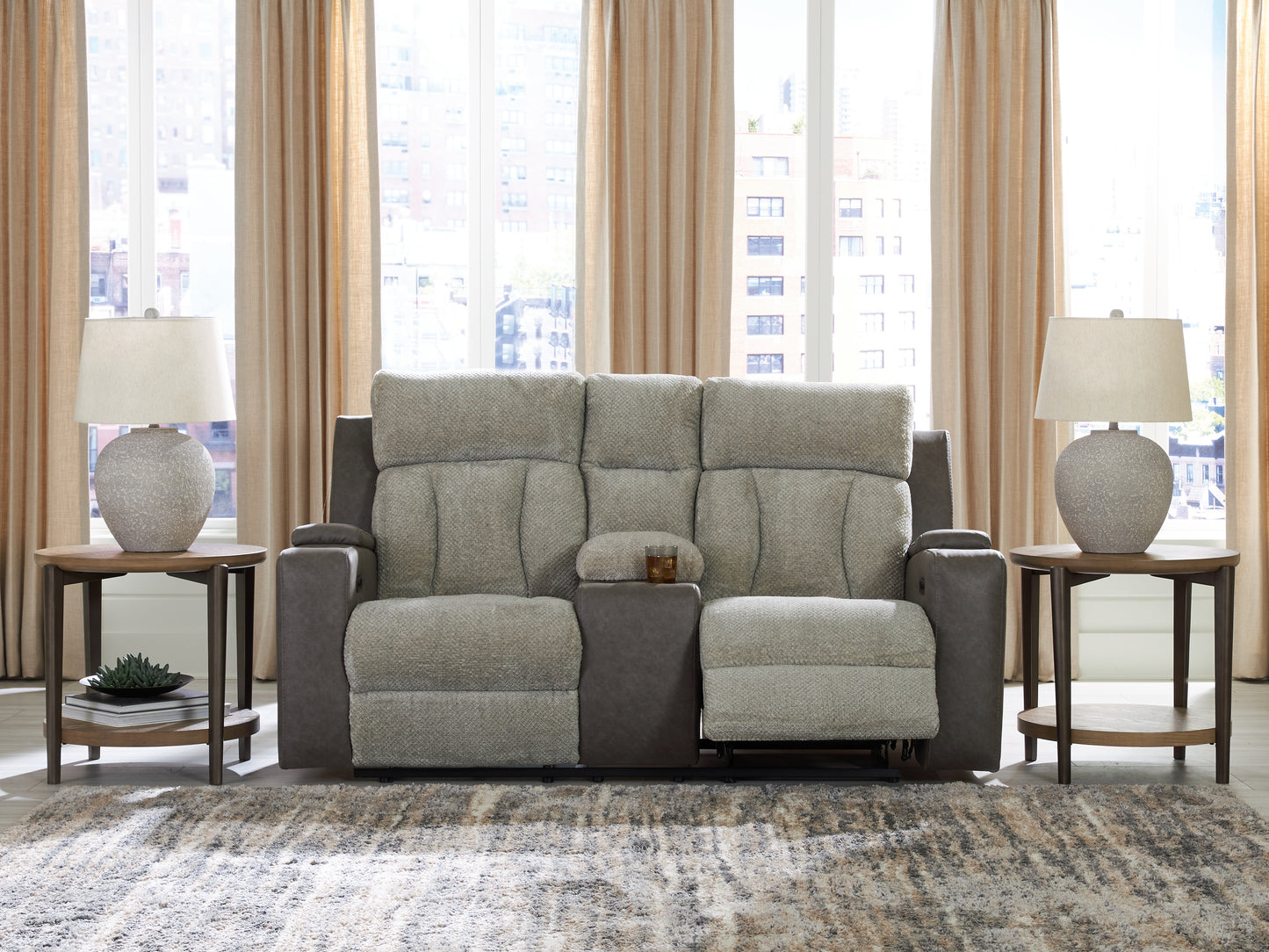 Haines Furniture Outlet - Ashley Furniture - WhipLash Living Room - PWR REC Loveseat/CON/ADJ HDRST / Sisal - PC6320418