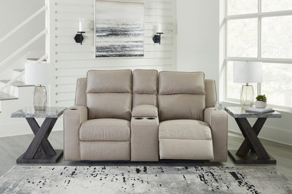 Haines Furniture Outlet - Ashley Furniture - Lavenhorne Living Room - DBL Rec Loveseat w/Console / Pebble - 6330794