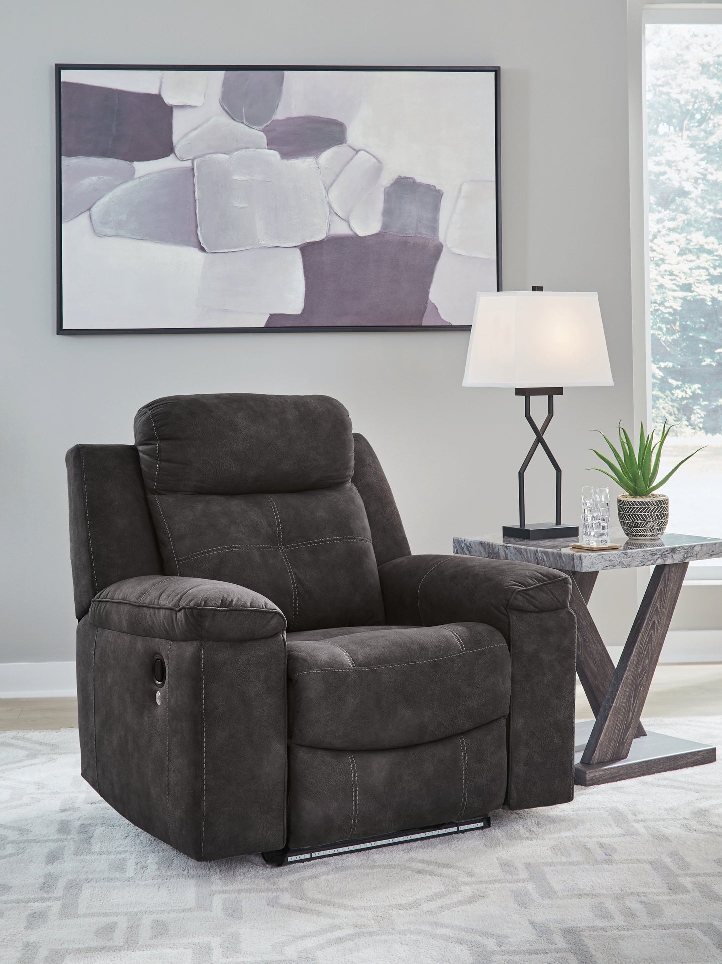 Haines Furniture Outlet - Ashley Furniture - Brysonview Living Room - Zero Wall Recliner / Charcoal - 6360529