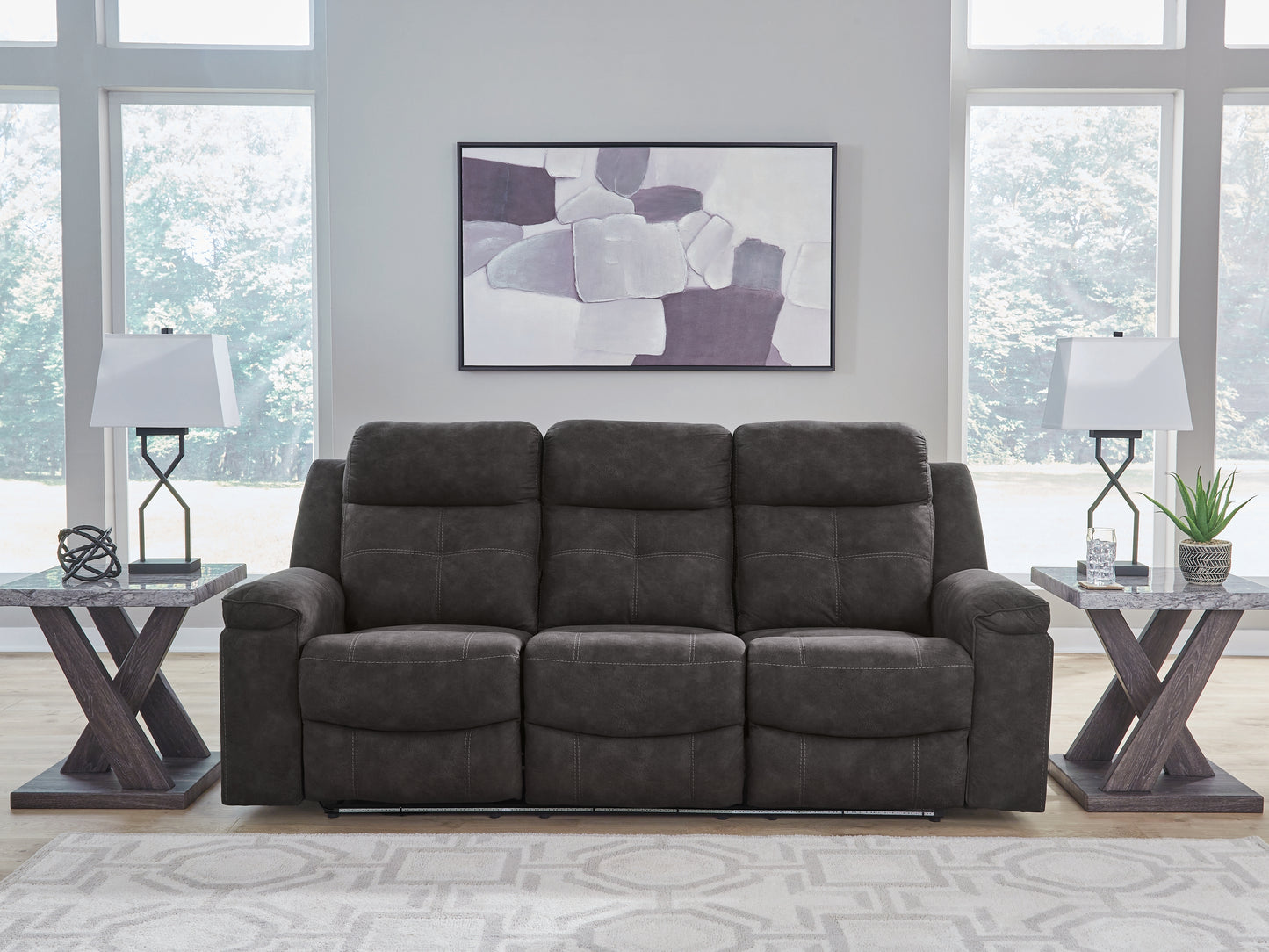 Haines Furniture Outlet - Ashley Furniture - Brysonview Living Room - Reclining Sofa / Charcoal - 6360588