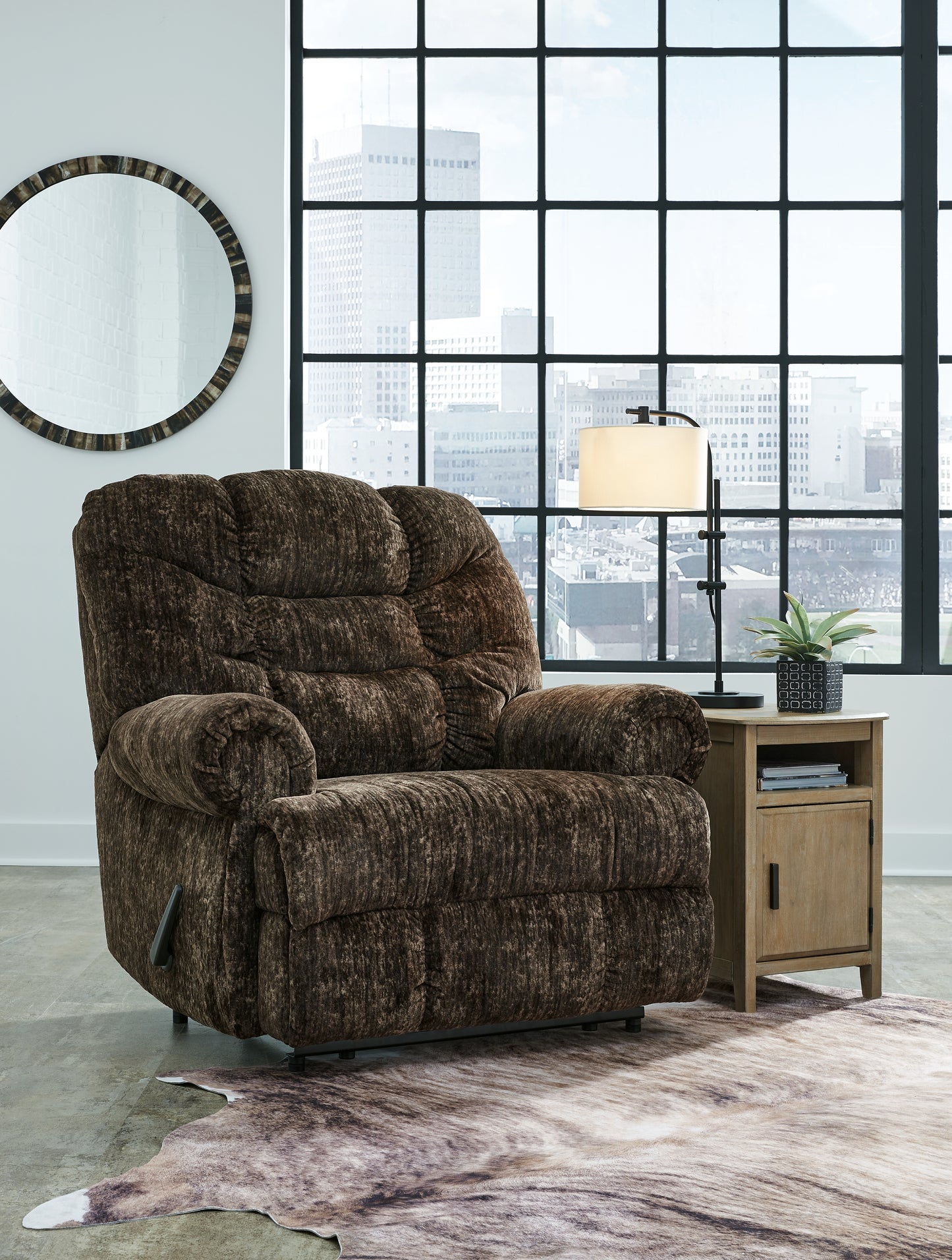 Haines Furniture Outlet - Ashley Furniture - Movie Man Living Room - Zero Wall Recliner / Chocolate - 6380229