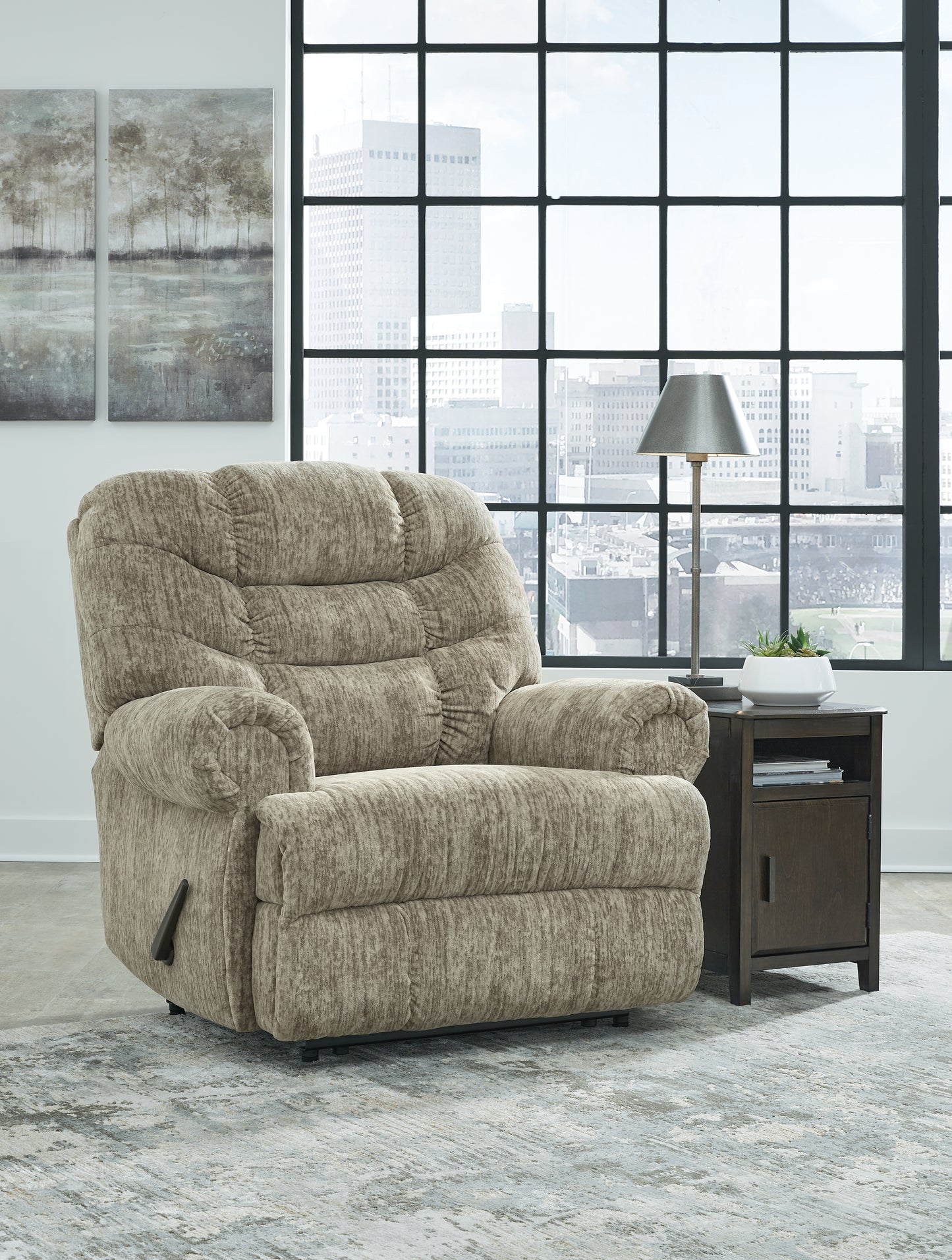 Haines Furniture Outlet - Ashley Furniture - Movie Man Living Room - Zero Wall Recliner / Taupe - 6380329