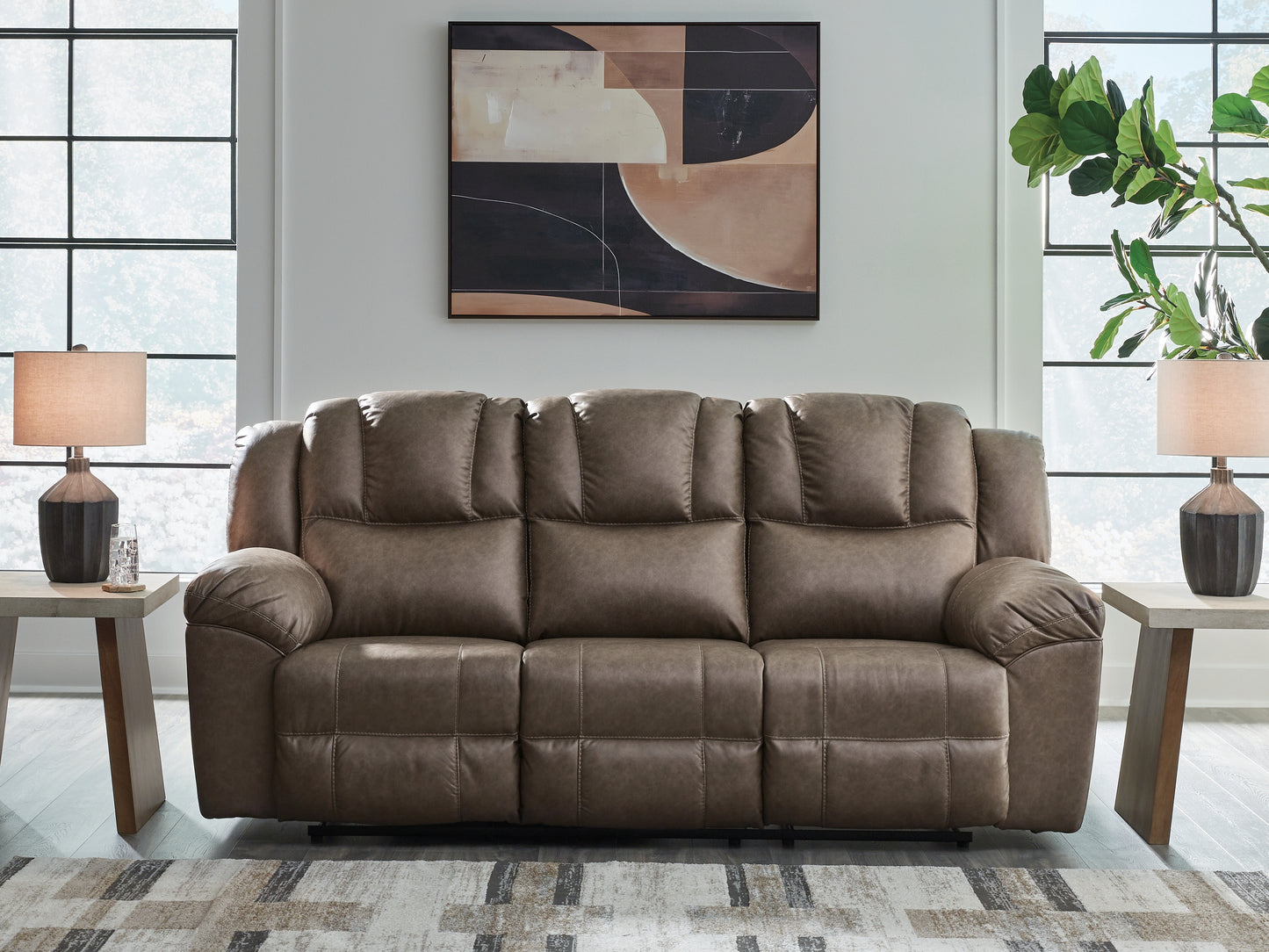 Haines Furniture Outlet - Ashley Furniture - Lowilla Living Room - Reclining Sofa / Driftwood - PC6450688