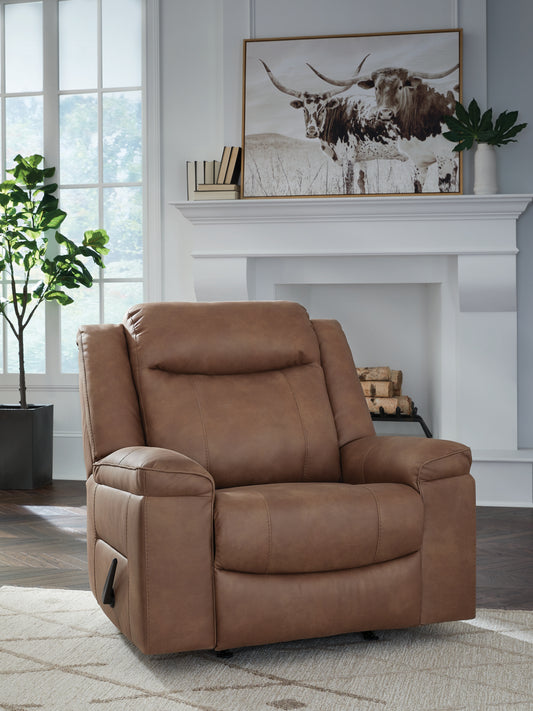Haines Furniture Outlet - Ashley Furniture - Status Check Living Room - Rocker Recliner / Caramel - PC6530825