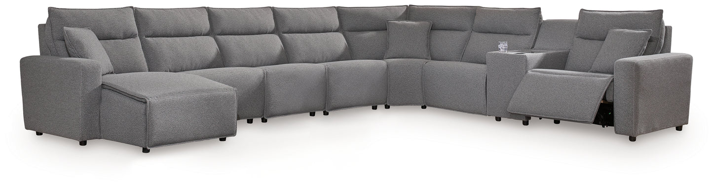 Haines Furniture Outlet - Ashley Furniture - ModMax II Sectional - 8-Piece Power Reclining Sectional with Console / Salt and Pepper - 65906S47