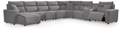 Haines Furniture Outlet - Ashley Furniture - ModMax II Sectional - 8-Piece Power Reclining Sectional with Console / Salt and Pepper - 65906S47