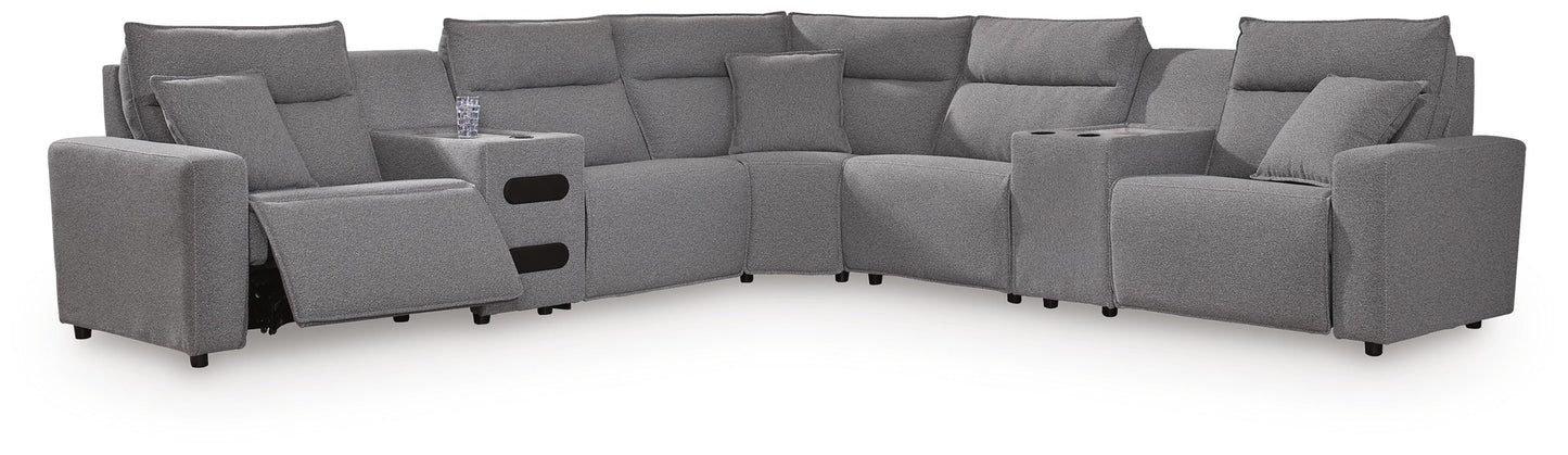 Haines Furniture Outlet - Ashley Furniture - Modmax II 7-Piece Power Reclining Sectional with Audio Consoles - 7-Piece Power Reclining Sectional with Audio Consoles - 65906S48