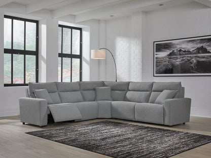 Haines Furniture Outlet - Ashley Furniture - ModMax II Sectional - 5-Piece Power Reclining Sectional / Salt and Pepper - 65906S8
