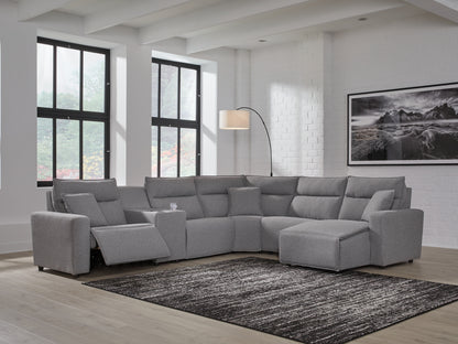 Haines Furniture Outlet - Ashley Furniture - ModMax II Sectional - 6-Piece Power Reclining Sectional with Chaise and Console / Salt and Pepper - 65906S6