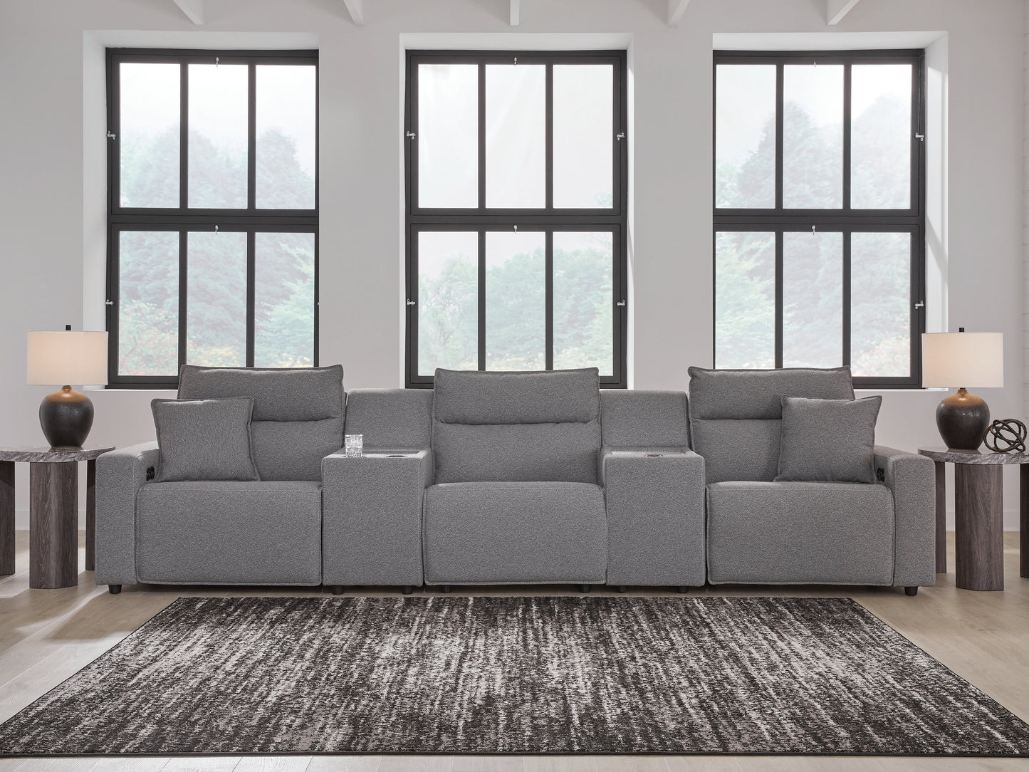 Haines Furniture Outlet - Ashley Furniture - ModMax II Sectional - 5-Piece Power Reclining Sectional with Consoles / Salt and Pepper - 65906S14
