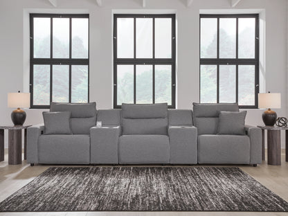 Haines Furniture Outlet - Ashley Furniture - ModMax II Sectional - 5-Piece Power Reclining Sectional with Consoles / Salt and Pepper - 65906S14
