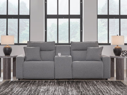 Haines Furniture Outlet - Ashley Furniture - ModMax II Sectional - 3-Piece Power Reclining Sectional with Console / Salt and Pepper - 65906S3