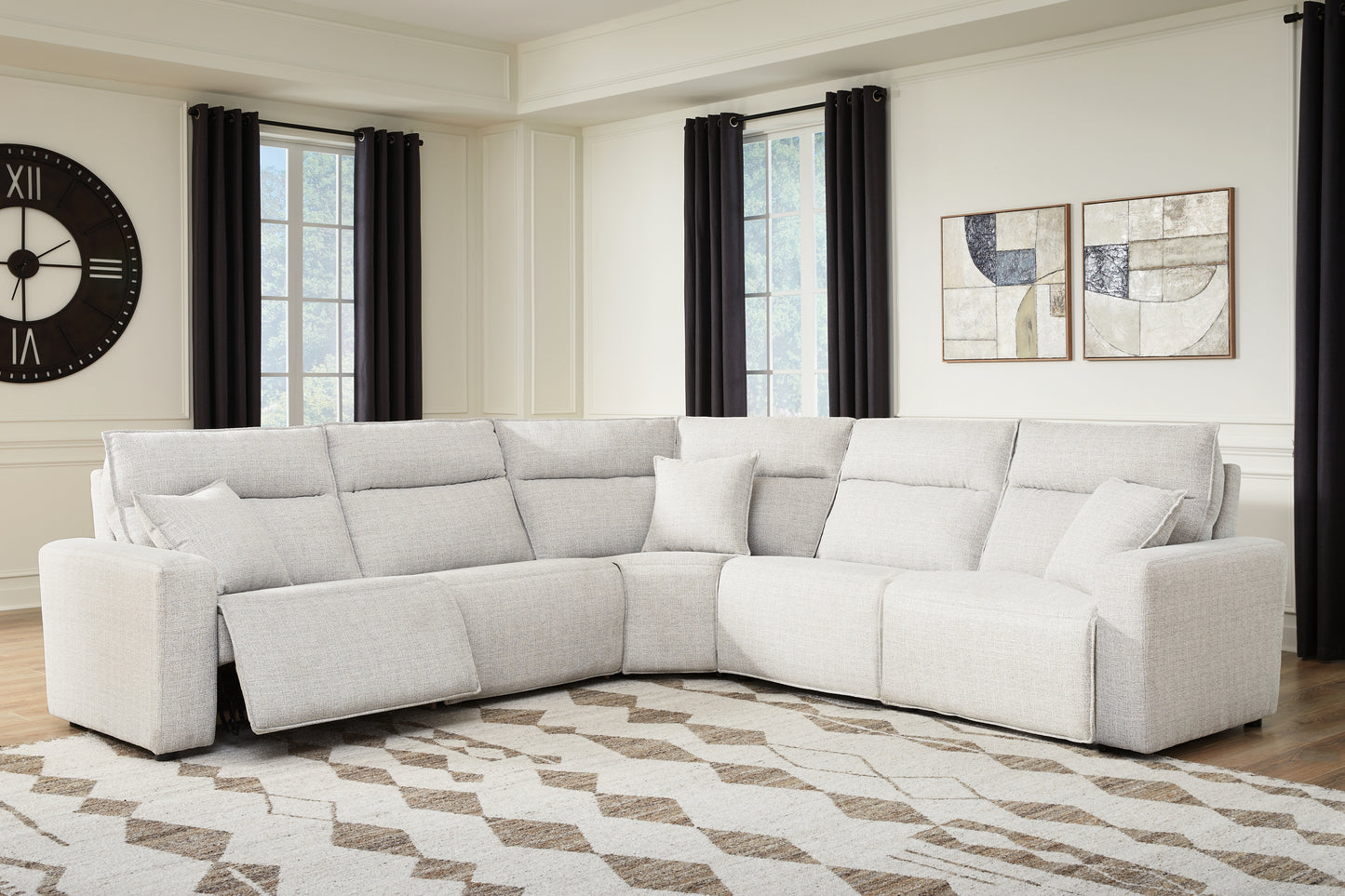 Haines Furniture Outlet - Ashley Furniture - ModMax II Sectional - 5-Piece Power Reclining Sectional / Stone - 65907S8