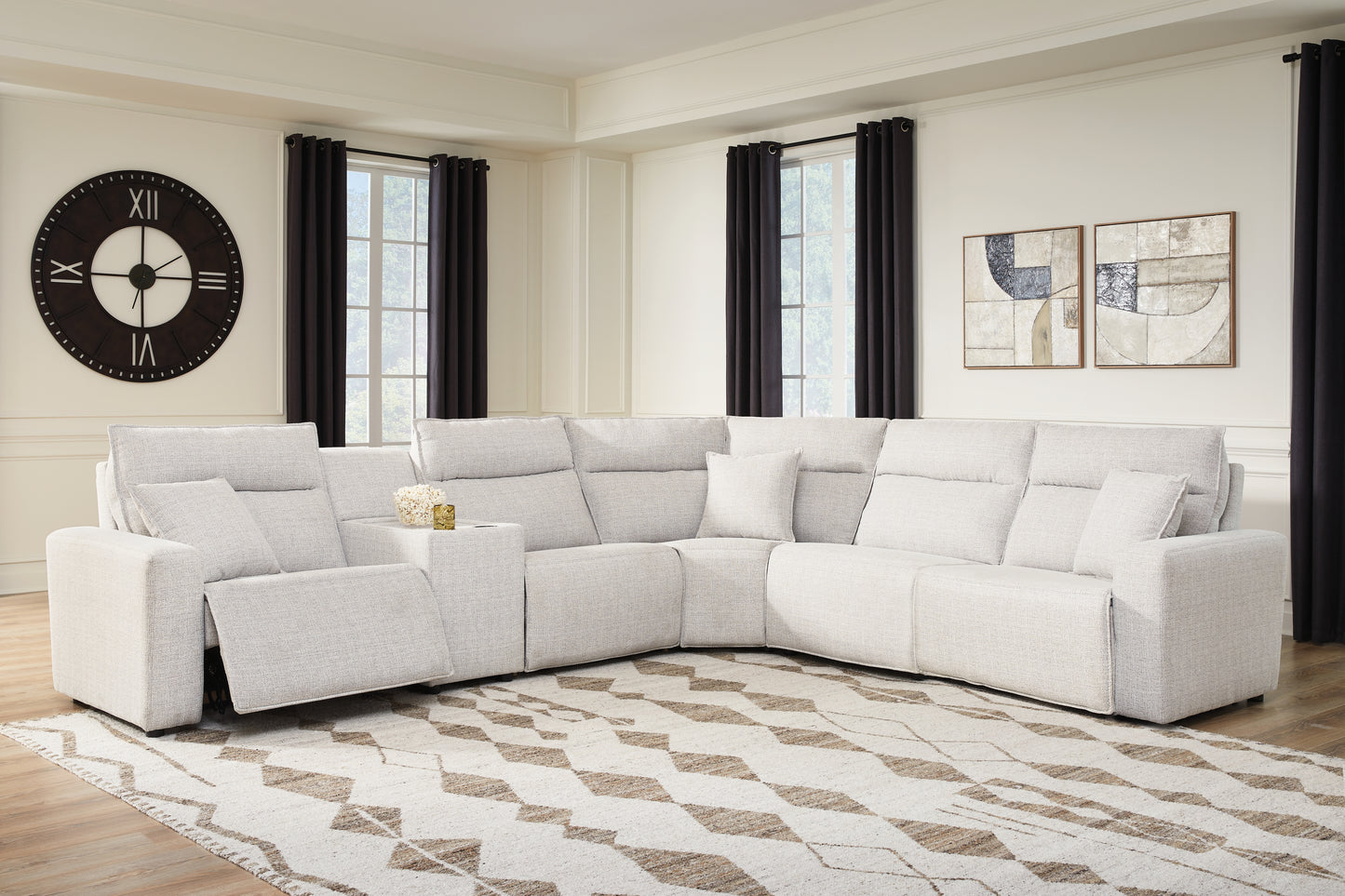 Haines Furniture Outlet - Ashley Furniture - ModMax II Sectional - 6-Piece Reclining Sectional with Console / Stone - 65907S36