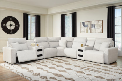 Haines Furniture Outlet - Ashley Furniture - ModMax II Sectional - 7-Piece Power Reclining Sectional with Audio Consoles / Stone - 65907S9