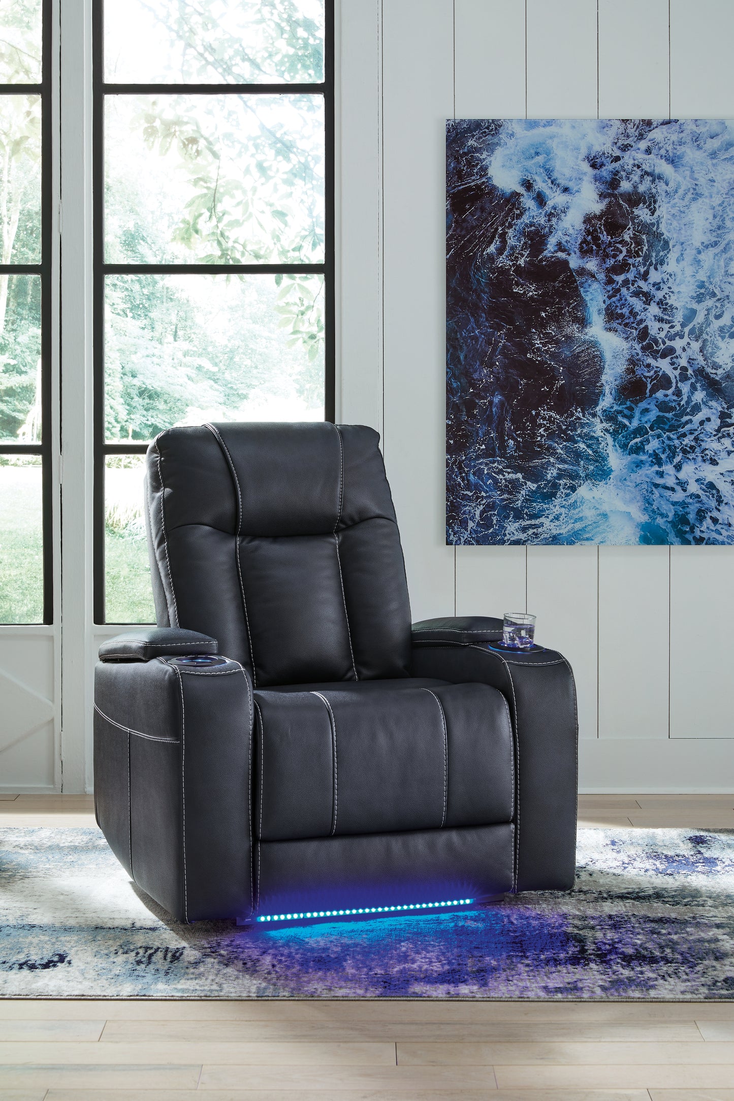 Haines Furniture Outlet - Ashley Furniture - Feazada Living Room - PWR Recliner/ADJ Headrest / Sapphire - 6620613