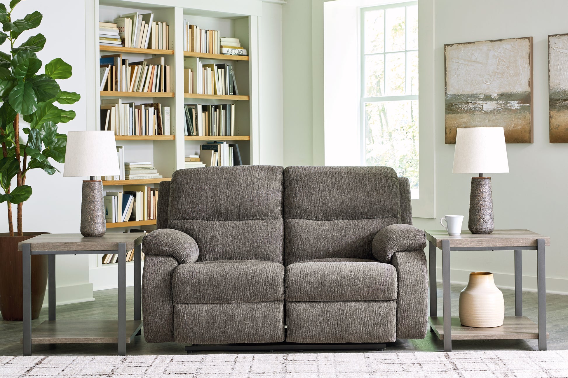 Haines Furniture Outlet - Ashley Furniture - Scranto Living Room - Reclining Loveseat / Brindle - 6650286
