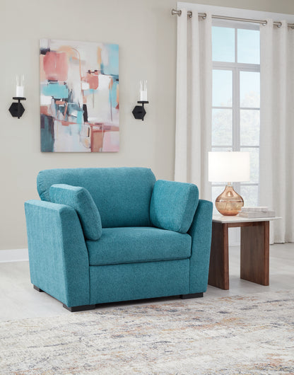 Haines Furniture Outlet - Ashley Furniture - Keerwick Living Room - Chair and a Half / Teal - 6750723
