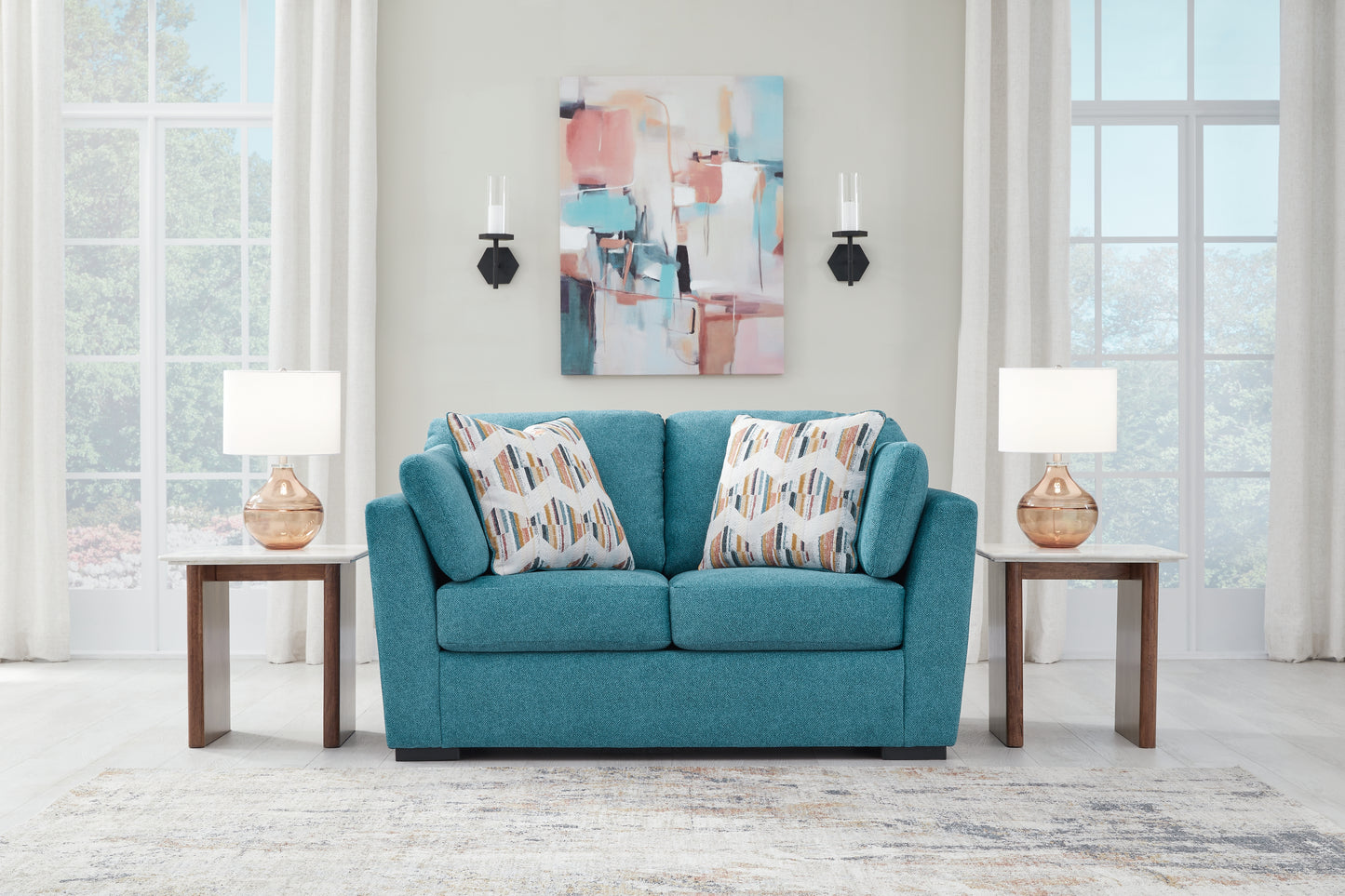 Haines Furniture Outlet - Ashley Furniture - Keerwick Living Room - Loveseat / Teal - 6750735