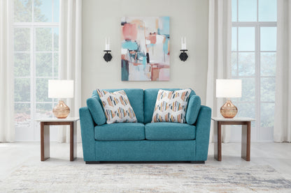 Haines Furniture Outlet - Ashley Furniture - Keerwick Living Room - Loveseat / Teal - 6750735