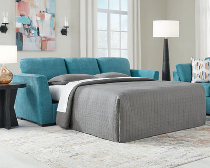 Haines Furniture Outlet - Ashley Furniture - Keerwick Living Room - Queen Sofa Sleeper / Teal - 6750739