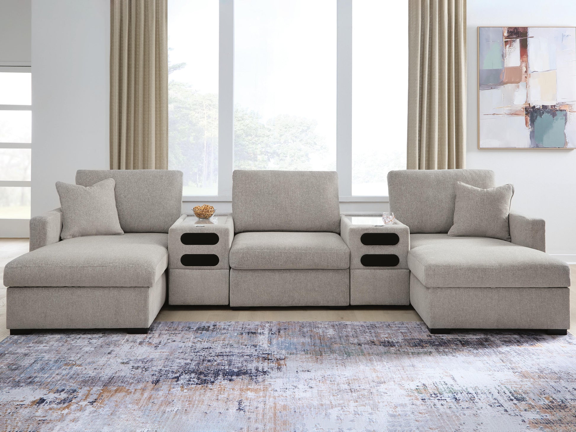 Haines Furniture Outlet - Ashley Furniture - ModMax Luxe Sectional - RAF 5-Piece Double Chaise Sectional with Audio Consoles - 68605S43