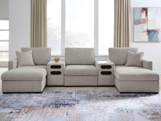 Haines Furniture Outlet - Ashley Furniture - ModMax Luxe Sectional - RAF 5-Piece Double Chaise Sectional with Audio Consoles - 68605S43