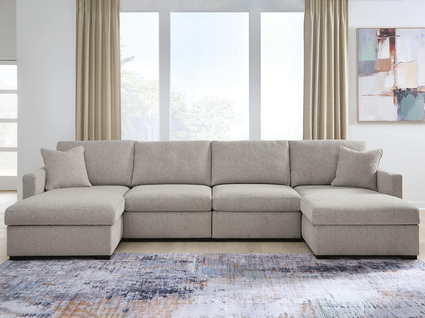 Haines Furniture Outlet - Ashley Furniture - ModMax Luxe Sectional - RAF 4-Piece Double Chaise Sectional / Flint - 68605S16