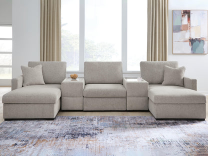 Haines Furniture Outlet - Ashley Furniture - ModMax Luxe Sectional - RAF 5-Piece Double Chaise Sectional with Storage Consoles / Flint - 68605S38