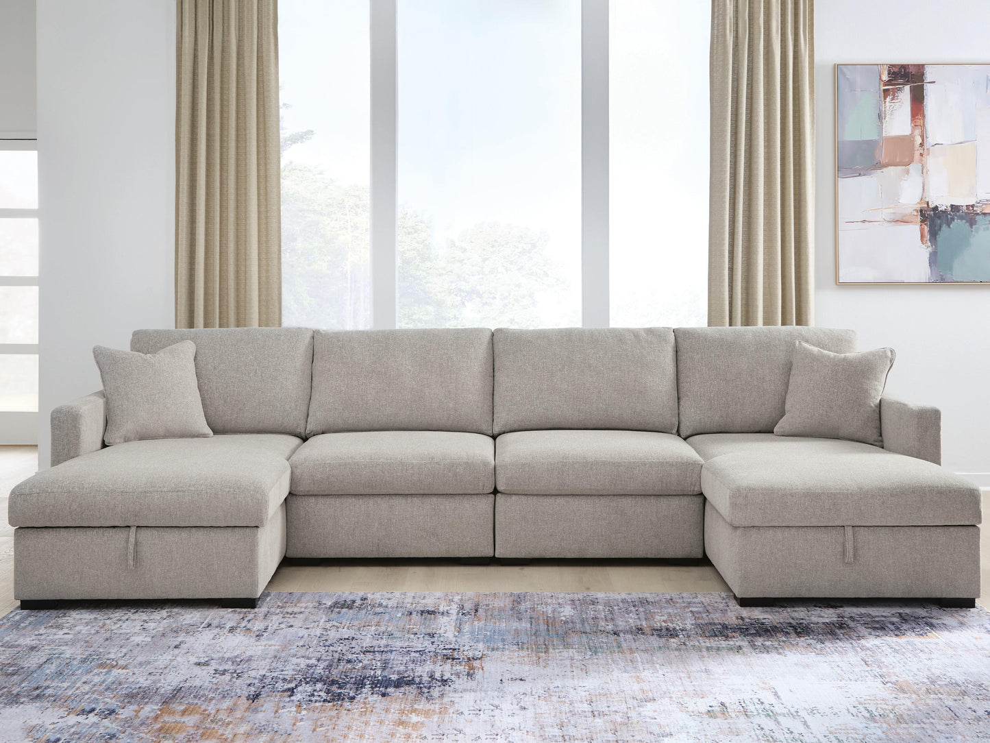 Haines Furniture Outlet - Ashley Furniture - ModMax Luxe Sectional - RAF 4-Piece Double Storage Chaise Sectional / Flint - 68605S62